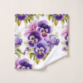 Elegante Paarse Pansy Pansies Bloemenhanddoek Set Bad Handdoek (Wasdoekje)