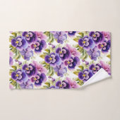 Elegante Paarse Pansy Pansies Bloemenhanddoek Set Bad Handdoek (Handdoek)