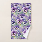 Elegante Paarse Pansy Pansies Bloemenhanddoek Set Bad Handdoek (Handdoek)