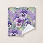 Elegante Paarse Pansy Pansies Bloemenhanddoek Set Bad Handdoek (Wasdoekje)