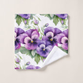 Elegante Paarse Pansy Pansies Bloemenhanddoek Set Bad Handdoek (Wasdoekje)