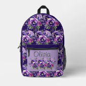 Elegante Paarse Pansy Pansies Floral Bedrukte Rugzak (Voorkant)