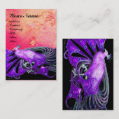 ELEGANTE PAARSE PAUW IN ROZE BLOEMENSCHITTERING VISITEKAARTJE (Voorkant / Achterkant)