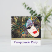 Elegante Paarse Pauw Masquerade Party Kaart (Staand voorkant)