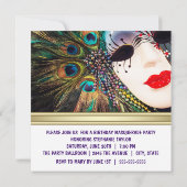 Elegante Paarse Pauw Masquerade Party Kaart (Achterkant)