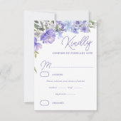 Elegante Paarse Peri Bloemen Entree Selectie RSVP Kaartje (Voorkant)