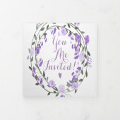 Elegante Paarse Pioen Bloemen Bruiloft Tri-Fold Drieluik Uitnodiging (Cover)