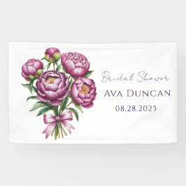 Elegante Paarse Pioen Bloemige Bruidsuitnodiging Spandoek