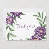 Elegante Paarse pioenen bruiloft bedankkaart Kaart (Voorkant)