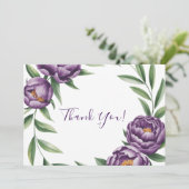 Elegante Paarse pioenen bruiloft bedankkaart Kaart (Staand voorkant)