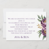 Elegante Paarse pioenen bruiloft bedankkaart Kaart (Achterkant)