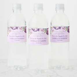 Elegante paarse pioenen lila wisteria bruiloft waterfles etiket