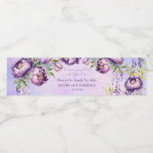 Elegante paarse pioenen lila wisteria bruiloft waterfles etiket (Enkel label)