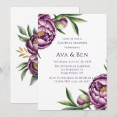 Elegante Paarse pioenroos bloemenparen Douche Kaart (Voorkant / Achterkant)