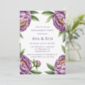 Elegante Paarse pioenroos Bloemenverlovingsfeest Kaart (Staand voorkant)