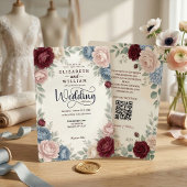 Elegante Paarse Pioenrozen Huwelijks QR-code Kaart