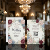 Elegante Paarse Pioenrozen Huwelijks QR-code Kaart