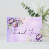 Elegante paarse pioenrozen lila blauwe regen dank  bedankkaart (Staand voorkant)