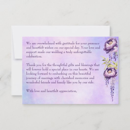 Elegante paarse pioenrozen lila blauwe regen dank  bedankkaart (Achterkant)