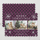 Elegante Paarse Plaid Snowflake 3 Fotocollage Feestdagenkaart (Voorkant / Achterkant)