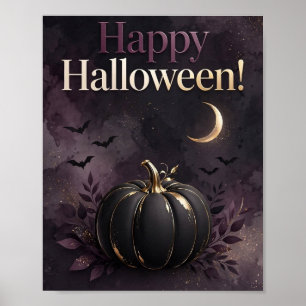 Elegante Paarse Pompoen Gelukkig Halloween Kunstpr Poster