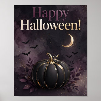 Elegante Paarse Pompoen Gelukkig Halloween Kunstpr Poster
