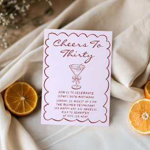 Elegante Paarse Proost op Dertig Cocktail Verjaard Kaart