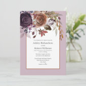 Elegante Paarse pruim roze gouden bloemenbruiloft Kaart (Staand voorkant)