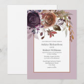 Elegante Paarse pruim roze gouden bloemenbruiloft Kaart (Voorkant / Achterkant)