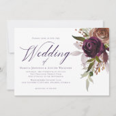 Elegante Paarse Pruimen Bloemrijke Chic Script Bru Kaart (Voorkant)