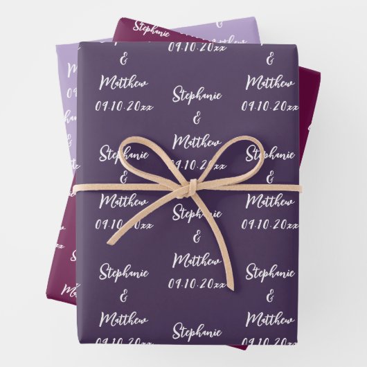 Elegante Paarse pruimenbruid noemt bruiloften Inpakpapier Vel (In situ)