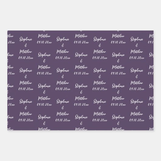 Elegante Paarse pruimenbruid noemt bruiloften Inpakpapier Vel (Voorkant)