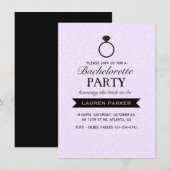 Elegante Paarse Ring & Zwarte Bachelorette Uitnodi Kaart (Voorkant / Achterkant)