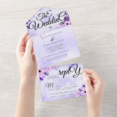 Elegante Paarse romantische kalligrafie De bruilof All In One Uitnodiging (Afscheurbaar)