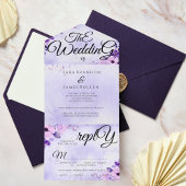 Elegante Paarse romantische kalligrafie De bruilof All In One Uitnodiging