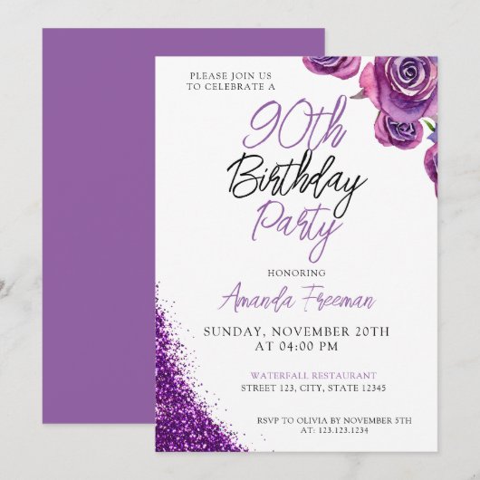Elegante Paarse Roos 90ste verjaardag Kaart (Voorkant / Achterkant)