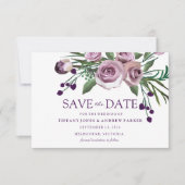 Elegante Paarse Roos Bloemige Trouwdag Save The Date (Voorkant)