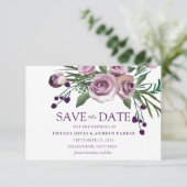 Elegante Paarse Roos Bloemige Trouwdag Save The Date (Staand voorkant)