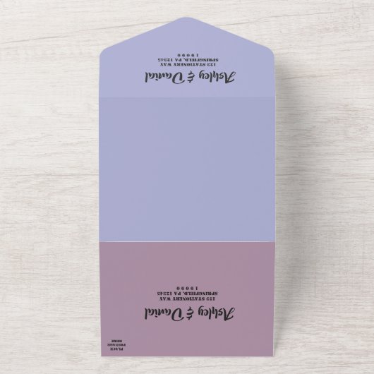 Elegante  Paarse Roos delicate bruiloft All In One Uitnodiging (Buitenkant)