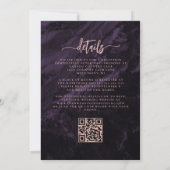 Elegante Paarse Roos Gouden Bloemen QR Code Huweli Kaart (Achterkant)