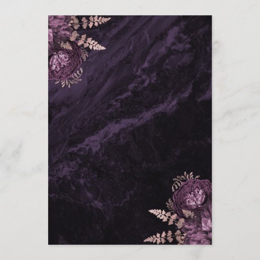 Elegante Paarse Roos gouden bloemenbruiloft Menu (Achterkant)