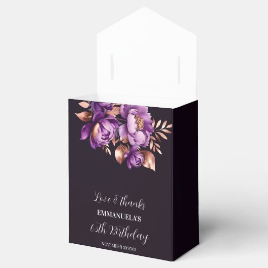 Elegante paarse roos gouden pioenen bloemverjaarda bedankdoosjes (Geopend)