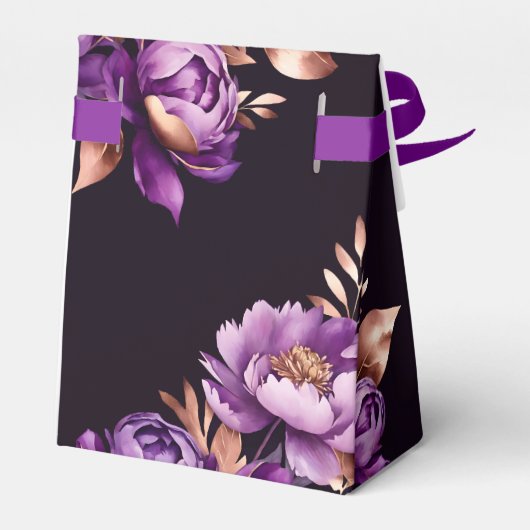 Elegante paarse roos gouden pioenen bloemverjaarda bedankdoosjes (Achterkant)