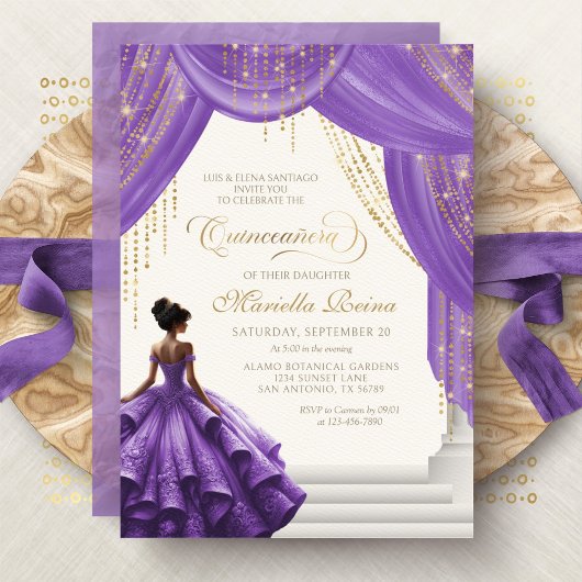 Elegante Paarse Royal Fairytale Quinceanera Kaart