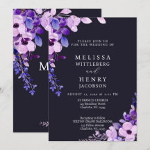 Elegante Paarse Roze Bloem Huwelijksuitnodiging