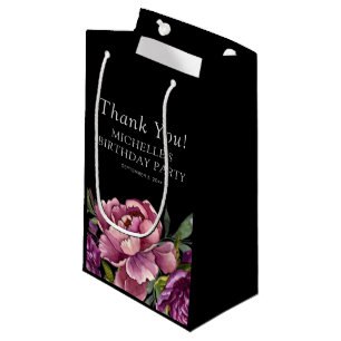 Elegante paarse roze bloem zwarte verjaardag klein cadeauzakje
