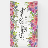 Elegante Paarse Roze Bloemen Gelukkige Verjaardags Spandoek (Verticaal)