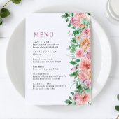 Elegante Paarse & Roze Bloemen Wedding Menu