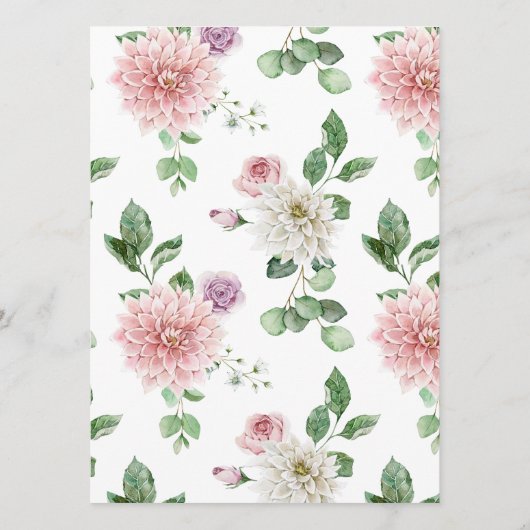 Elegante Paarse & Roze Bloemen Wedding Menu (Achterkant)