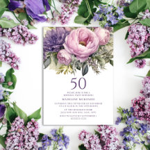 Elegante Paarse Roze Bloemige 50e Verjaardag